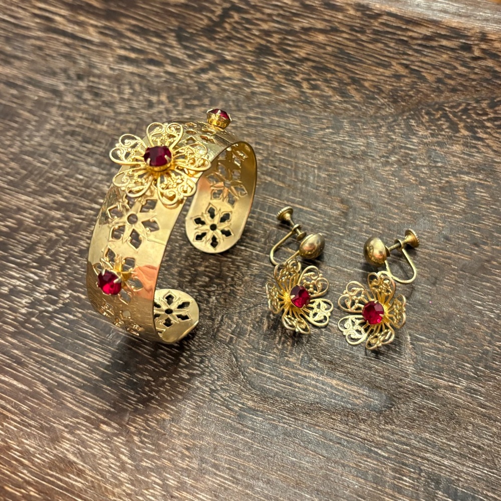 Vintage Metal Cuff and Earring Set
